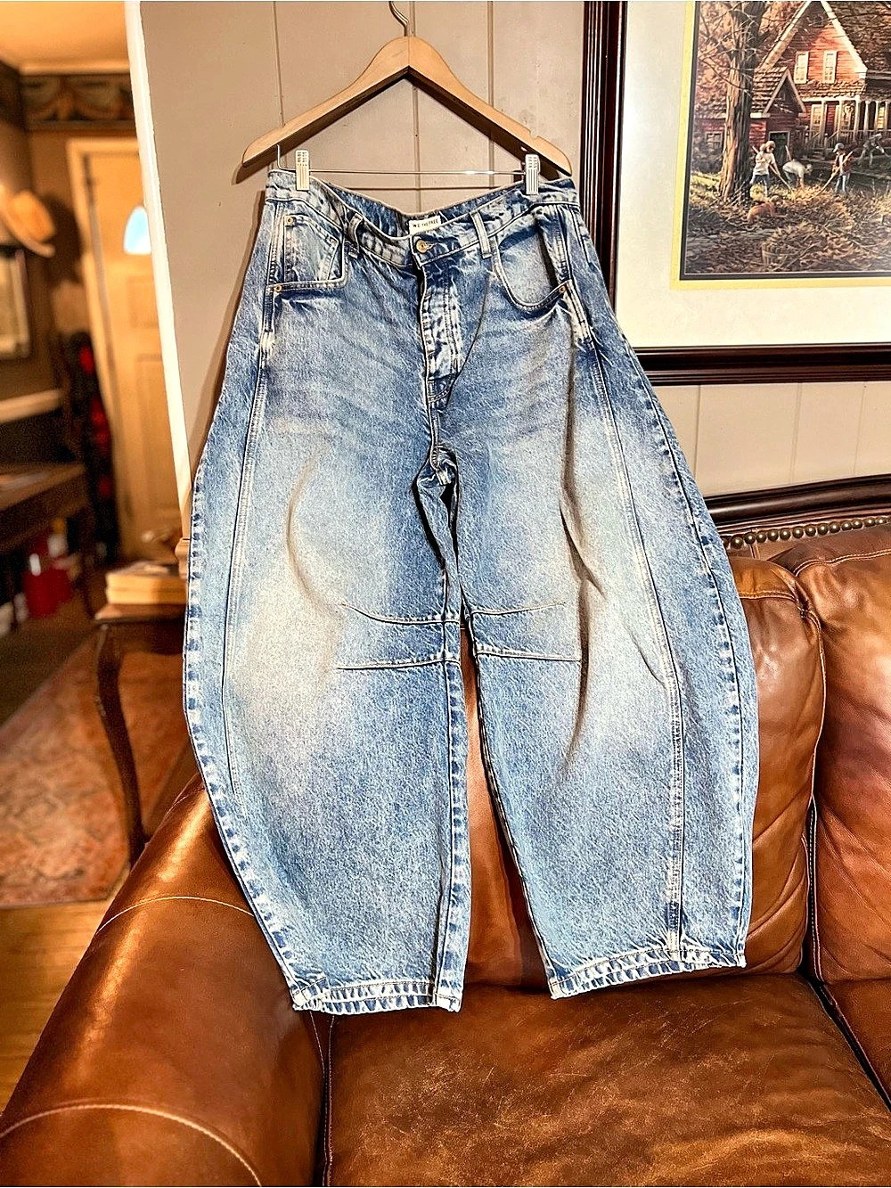 We The Free Good Luck Mid-Rise Barrel Jeans Blue Waist 31